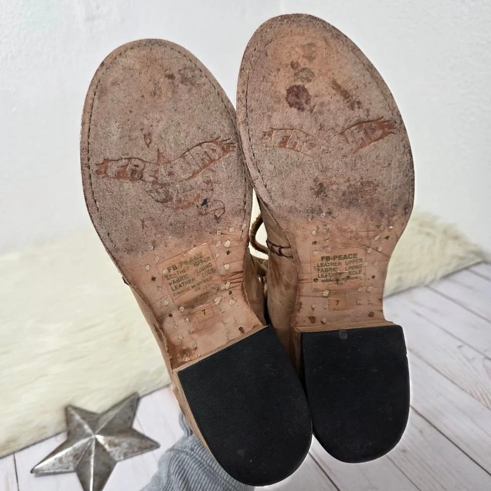 Freebird by Steven Peace boot sandals natural distressed leather lace-up women 7